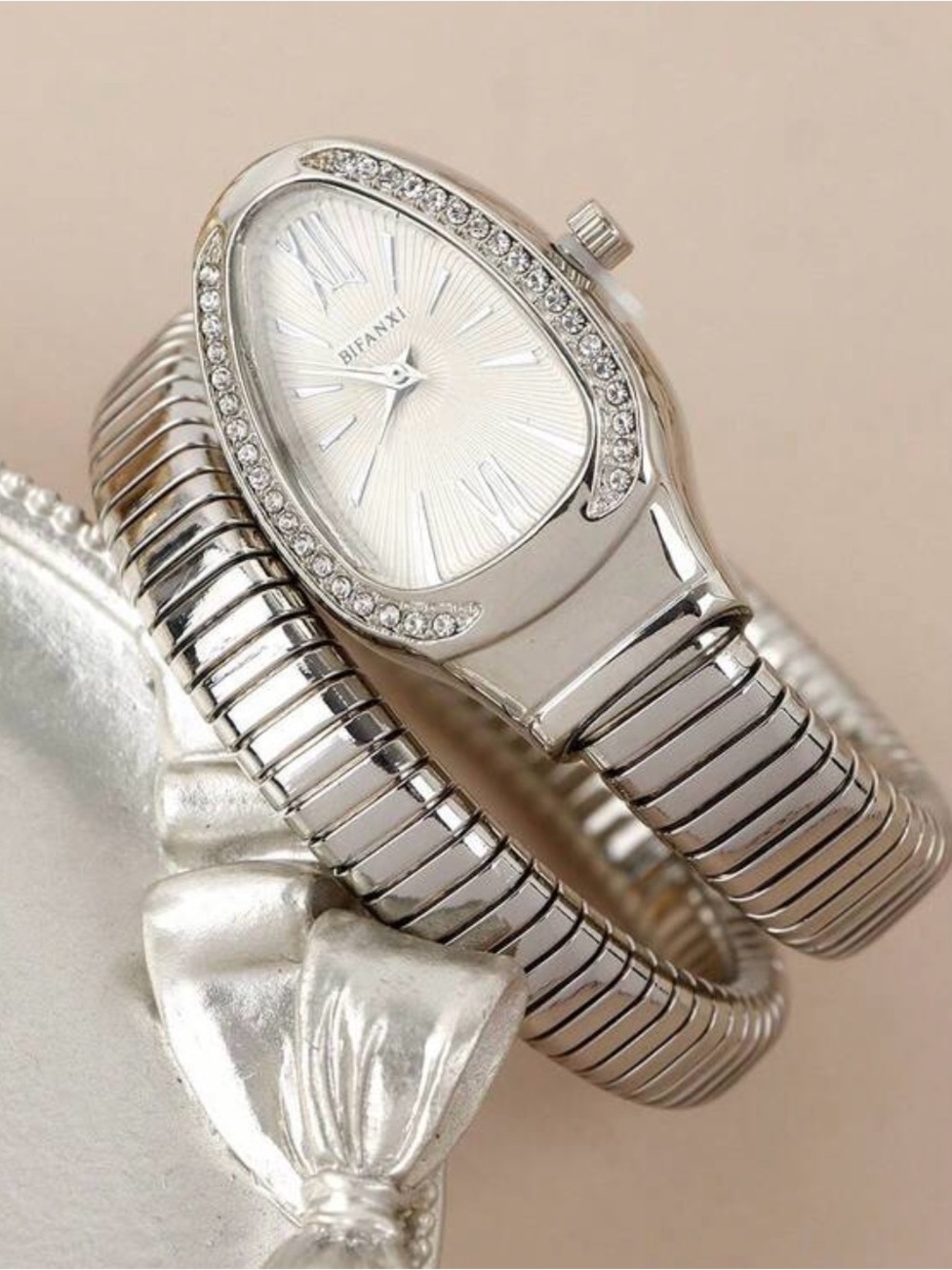 Serpent  Silver Women's Bracelet Watch with Crystal Bezel